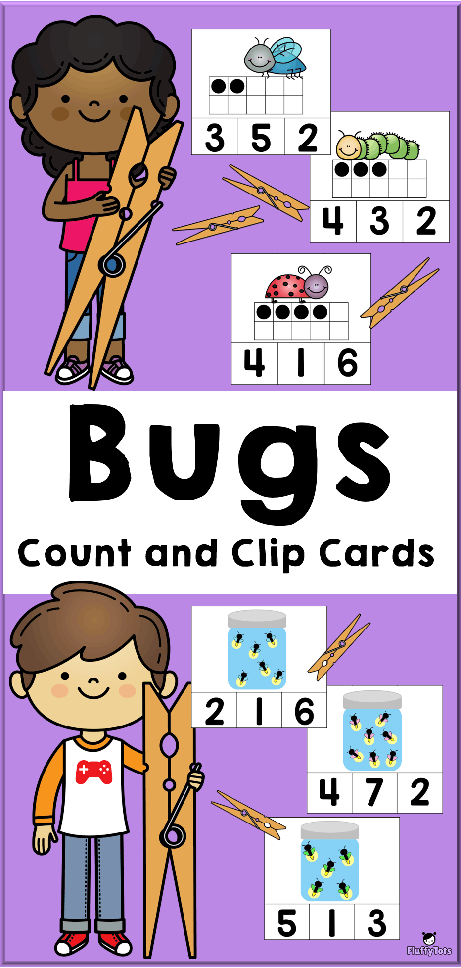 Bugs Count and Clip Cards Bundle : 60 Easy Prep and Exciting Cards
