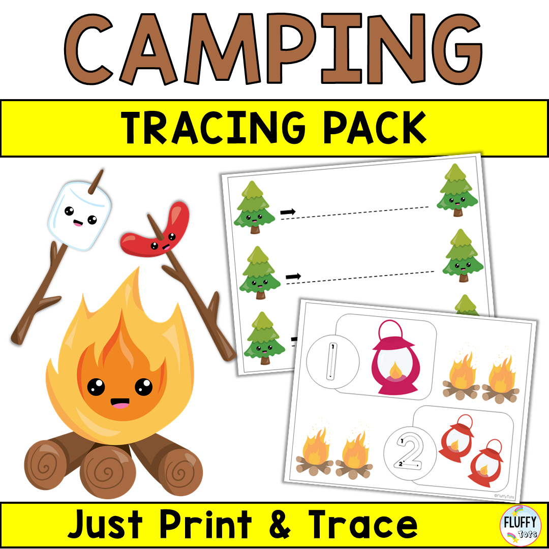 camping theme preschool tracing pack fluffytots